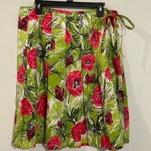Talbots Women’s Midi Skirt Size 14 Green & Pink Tropical Floral Pleated Colorful